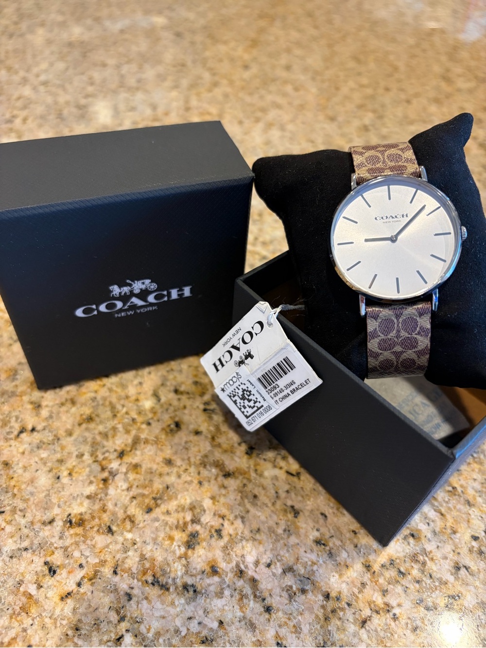 Coach Women's Brown Signature Fabric Strap Watch with Silver Dial